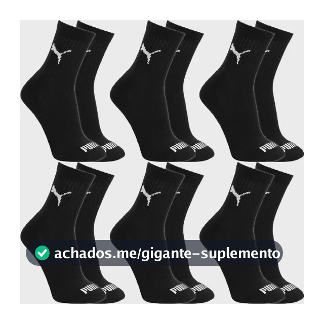 Kit 6 Pares Meias Puma Algodão Cano Médio Alto Atoalhado