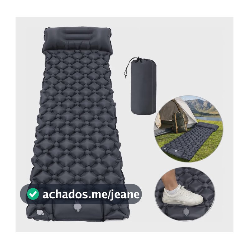 Colchão Inflável Automático Camping Com Bomba De Pé Embutida Modelo Individual Preto
