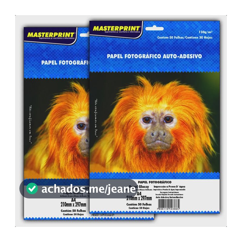 Papel Fotográfico Adesivo Masterprint A4 Brilhante 130g, Pack com 100 Folhas
