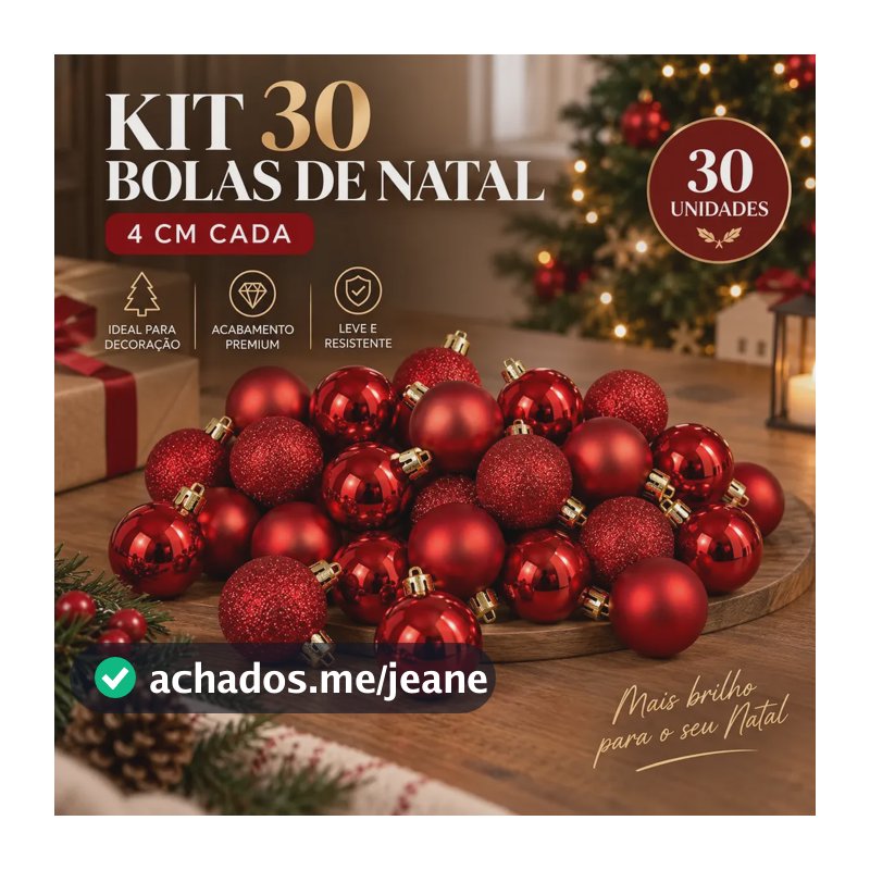 Kit 30 Bolas Bolinhas 4cm Para Árvore De Natal Lisa Fosca E Glitter Enfeite Natalino Premium Decoração Luxo Cor Vermelho
