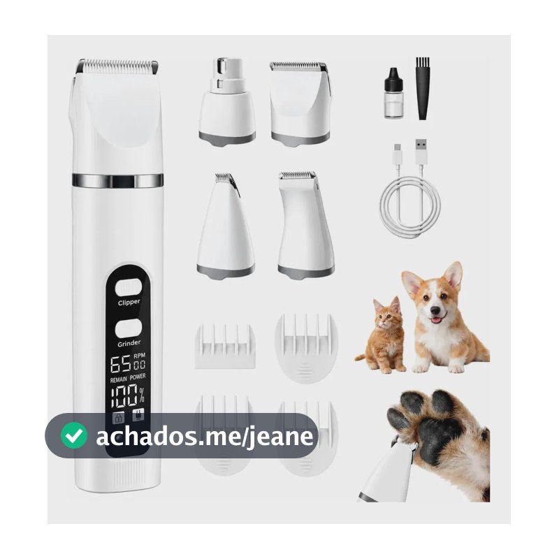 Máquina De Tosa Elétrica Pet Profissional 4 Em 1 Cães Gatos Branco 127/220v