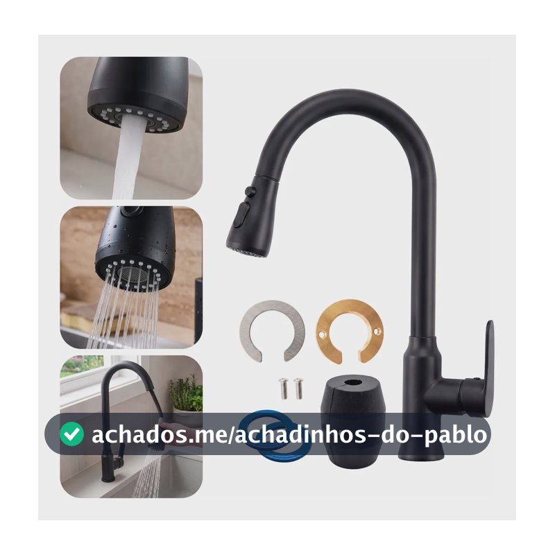 Torneira Para Pia De Cozinha Monocomando Dupla Saida Mesa Preto Fosco