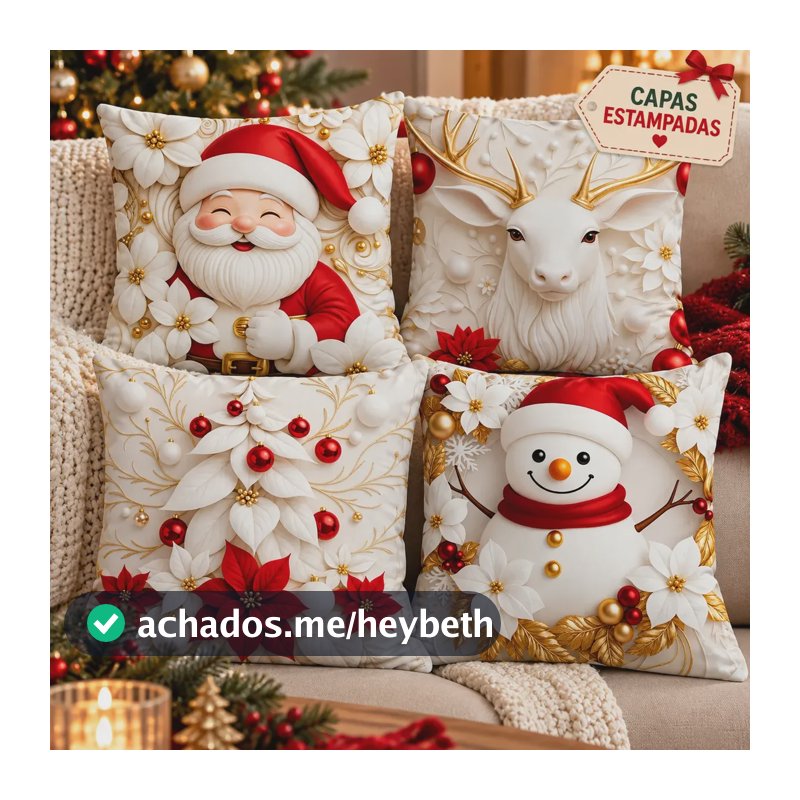 Kit 4 Capas De Almofadas Decorativas Natal Papai Noel 3d 25 Multicolor Natal 25