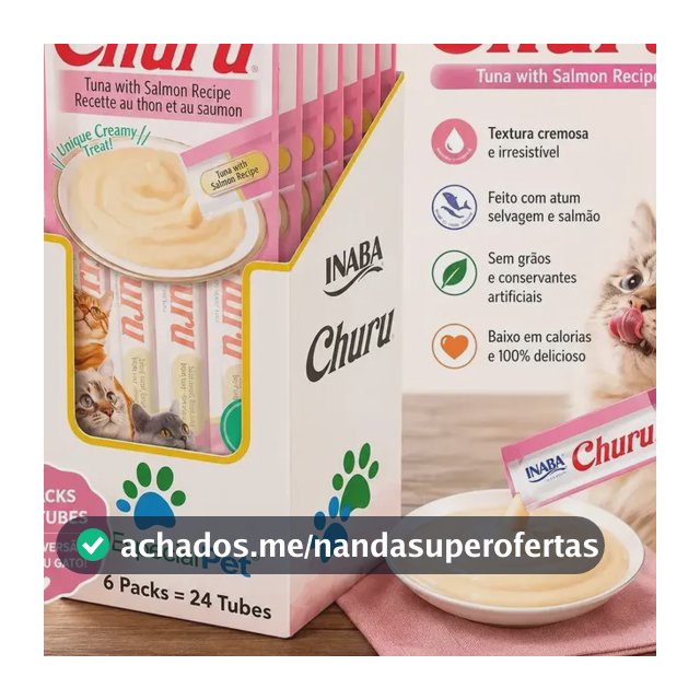 Churu para Gatos: Petisco Úmido de Atum e Salmão em Kit c/ 6 Pacotes (24 Sachês) - Especial Pet