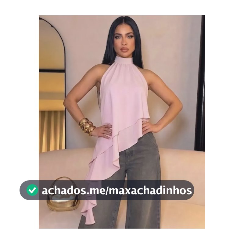 Blusa Feminina Assimétrica Babados Amarração Pescoço Chic Rosa Un