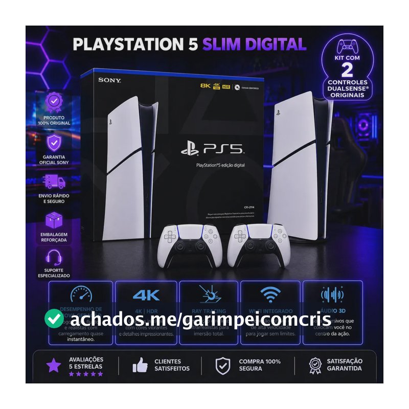 Playstation 5 Slim Digital 825gb Branco Novo Cfi-2114 2 Controles Dualsense Originais Sony Ps5 Lacrado Console Completo Ssd Ultra Rápido 4k Ray Tracing Wifi Bluetooth