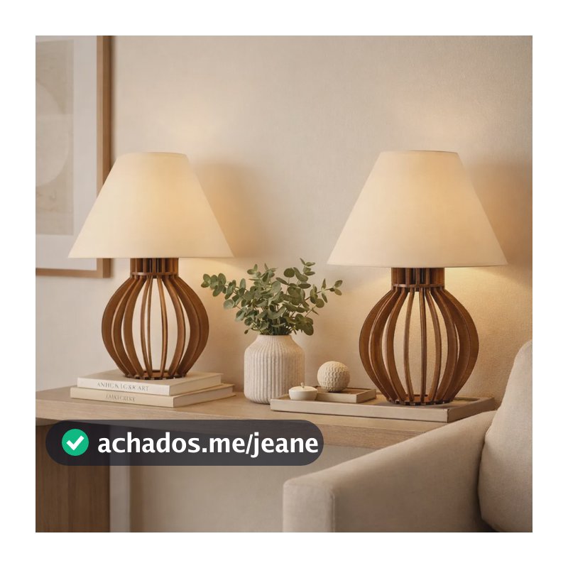Kit 2 Abajur Clássico Cabeceira Criado Mudo Quarto Madeira Marrom-claro Bege 127/220v
