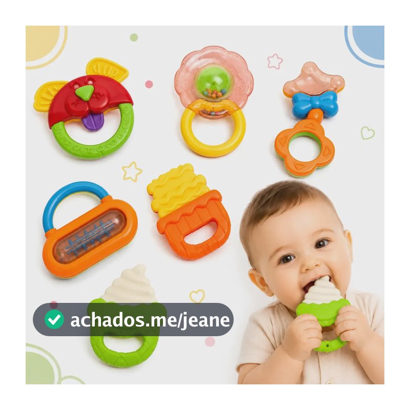 Kit Chocalho Mordedor Bebê Brinquedo Sensorial Musical 06pcs Colorido Diversos
