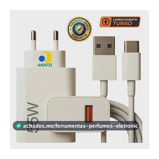 Carregador Turbo 55w USB-C Com Cabo Tipo C 1 Metro Fonte Bivolt 110v/220v, Carregamento Rápido Fast Charge, Ideal Para Celular Android, Compatível Com iPhone Samsung Motorola Xiaomi LG