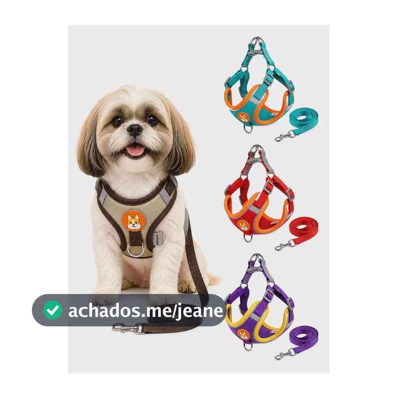 Coleira Peitoral para Cachorros e Gatos Design Ergonômico Faixa Reflexiva Com Guia de Passeio Colete Pet Respirável Antipuxão Marrom L