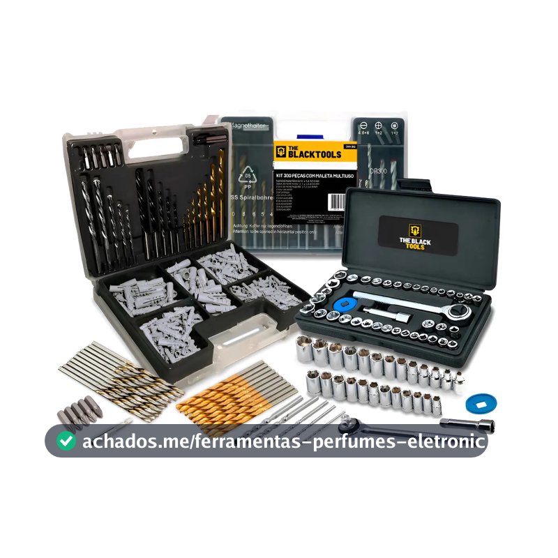 Jogo De Brocas Buchas E Bits Com 300 Peças E Maleta + Kit Chaves Catraca Reversível 40 Peças The Black Tools