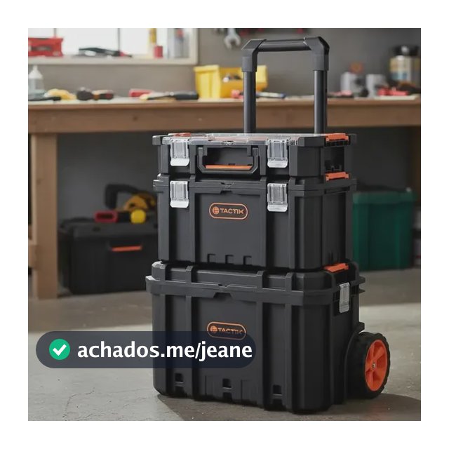 Kit Caixa De Ferramentas Maleta Modular Reforçada Carrinho Com Rodas E Alça Telescópica Tactix Preto