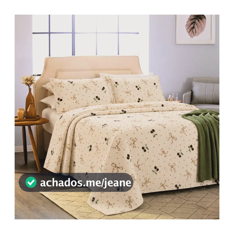 Colcha Cobre Leito Cama King Estampado  Kit 3 Peças Firenze Cereja E Laços