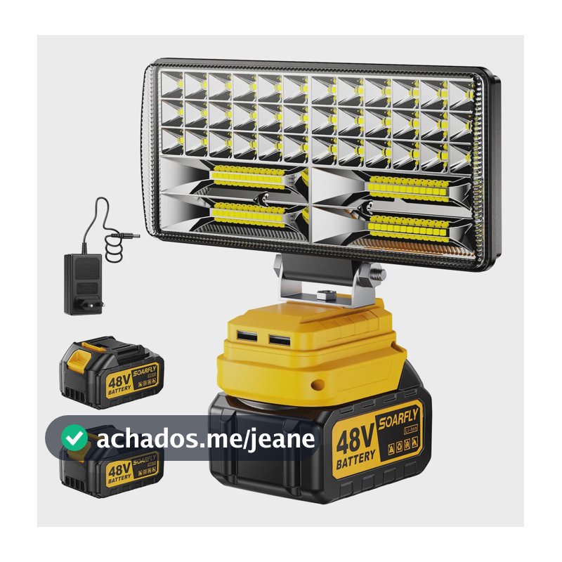 Lanterna Refletor Lampada Luz6000k Com 2bateria Recarregável Branco Amarelo