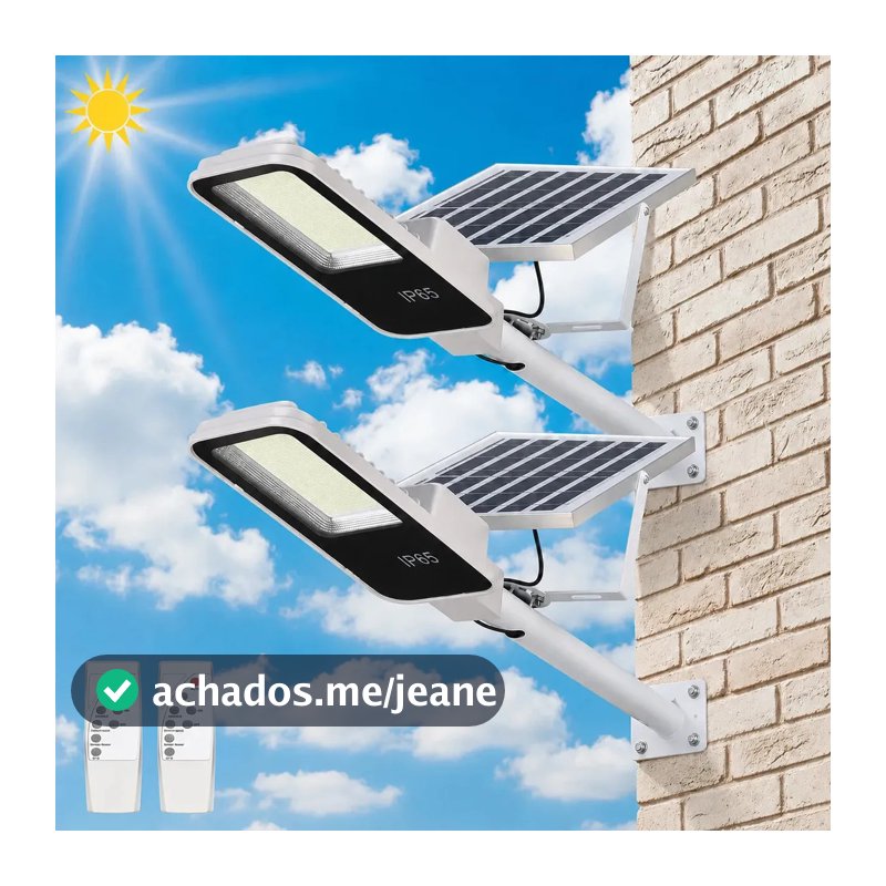 Kit 2 Luminárias Solares LED 500W para Iluminação Pública, Rua e Jardim com Painel