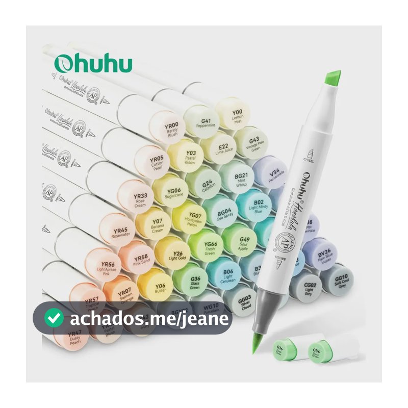 Ohuhu Kit Caneta Marcador Ponta Dupla 48 Pastel Cores