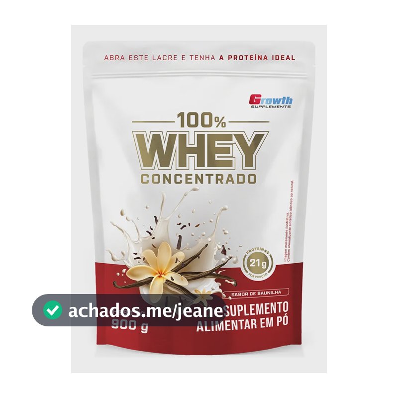 100% Whey Concentrado 900g Growth Supplements Baunilha
