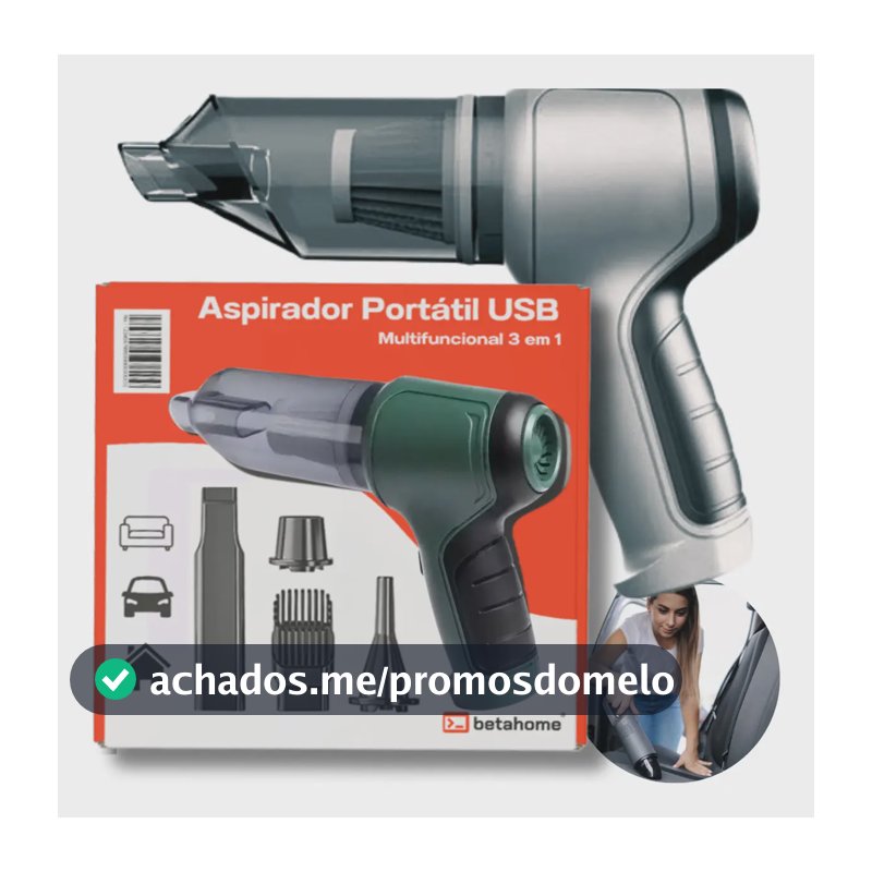 Mini Aspirador de Pó Betahome Portátil 120W USB Soprador Sem Fio 6000Pa Compacto