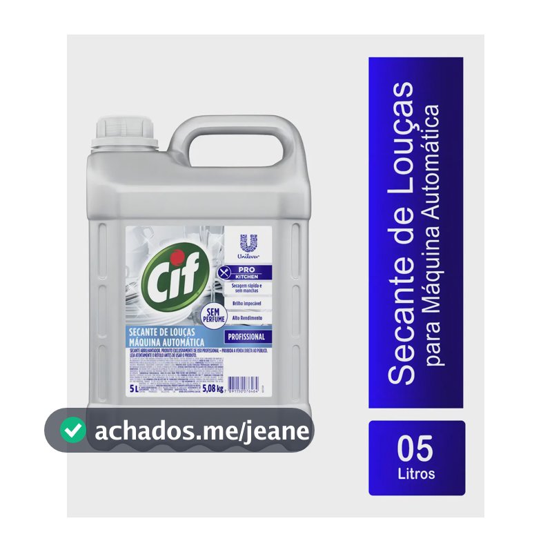 Secante Abrilhantador para Máquina de Lavar Louças sem Perfume Cif Pro Kitchen Galão 5l