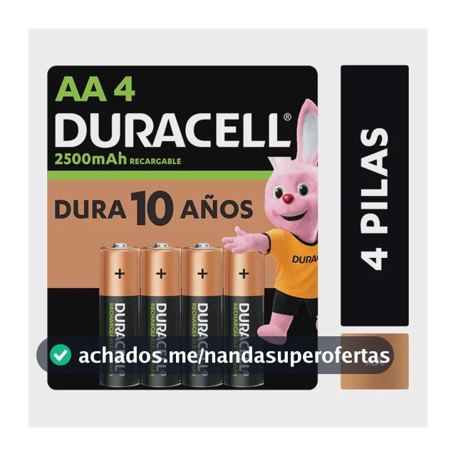 Pilha Recarregável Aa Pequena 2500mah Duracell Com 4 Un
