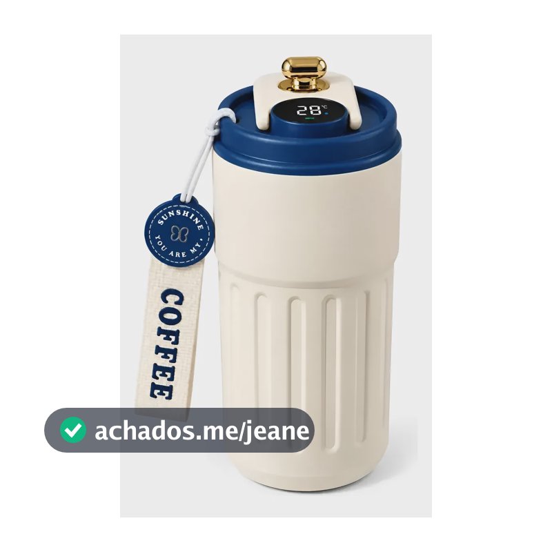 Copo Térmico Café Com Tampa Led Seu Nome/logo Personalizado Azul Lisa