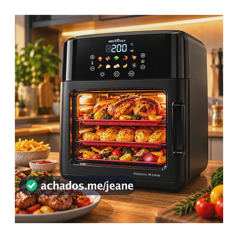 Air Fryer Forno Britânia 16l Porta Removível Redstone Baf16b Preto 127v