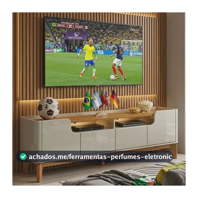 Estante Para Tv Grande Sala  60 Polegadas Moderno Espaçoso Off White Com Amadeirado
