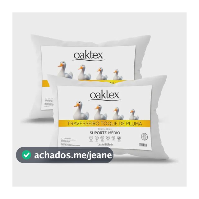 Kit 2 Travesseiros 70x50 Antialérgico Lavável Fibra Siliconada Toque de Pluma de Ganso Oaktex Cor Branco