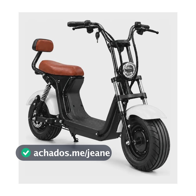 Moto Elétrica Scooter 1000w 48v Adulto Chopper Preta 32km/h Branco 14