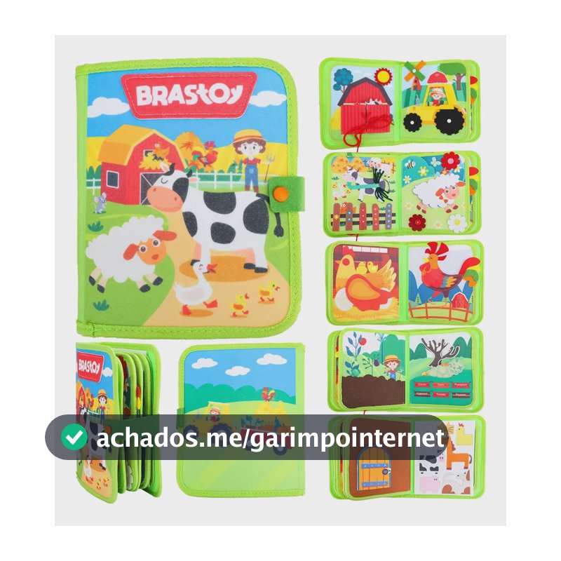 Brastoy Livro Educativo Velcro Sensorial Brinquedo - Fazenda Verde