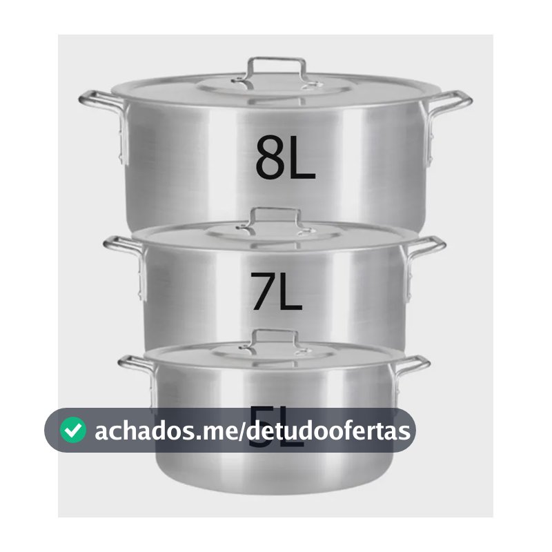 Kit Panela Feijoada Caldo De Alumínio 3 Peças Prateado 5 Litros 7 Litros 8 Litros Festas