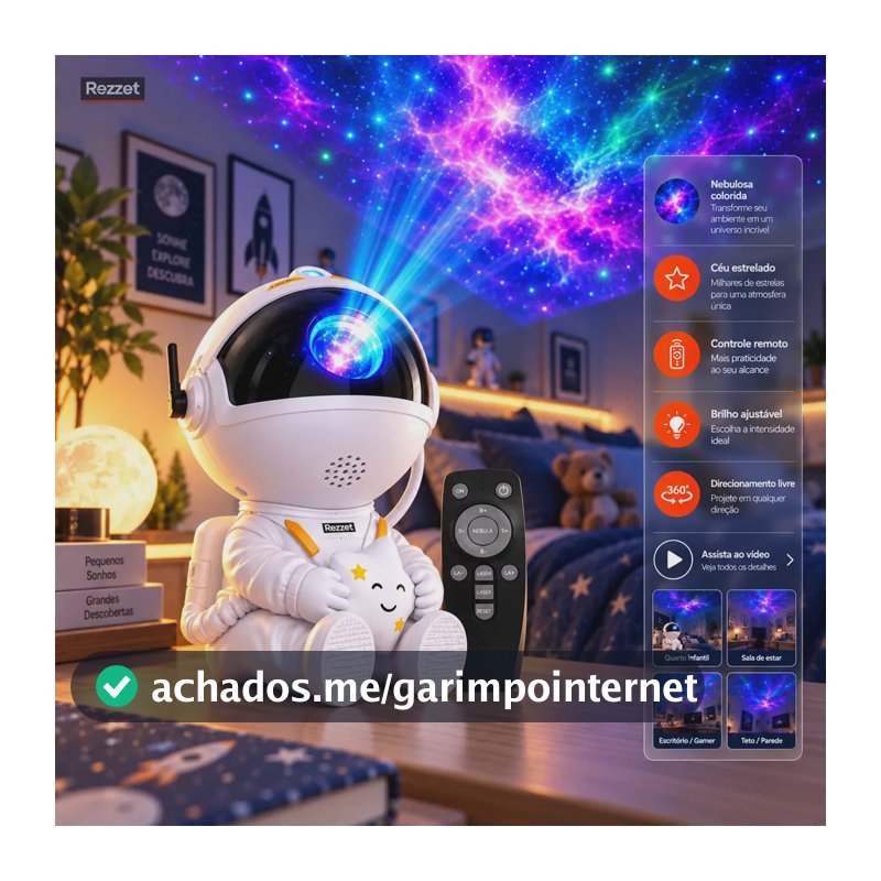 Luminária De Mesa Astronauta Abajur Quarto Projetor Galáxia Espacial Estrelas Nebulosa LED Controle Remoto Luz Noturna Teto Parede Decoração Infantil Luz Teto Rezzet