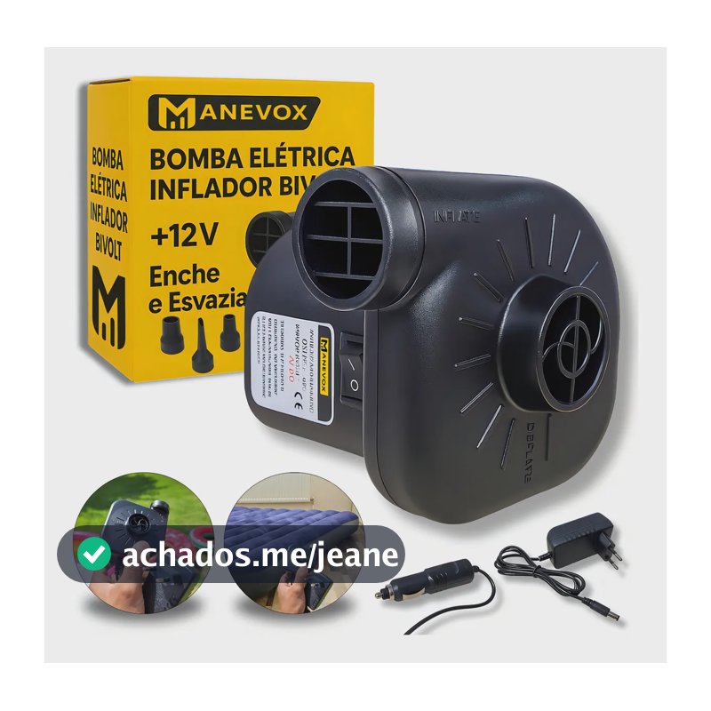 Bomba de Ar Portátil Elétrica Compressor Para Encher e Esvaziar Colchão Inflável Piscina Boias Bivolt Manevox