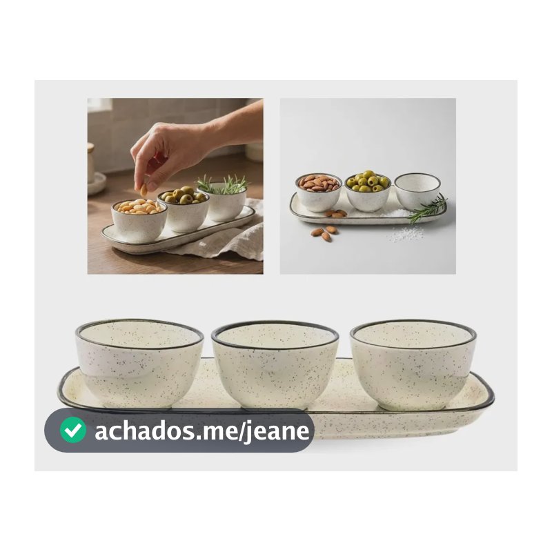 Conjunto Para Servir 4 Peças Brisa Unni Oxford Marrom E Off White Marrom E Off White