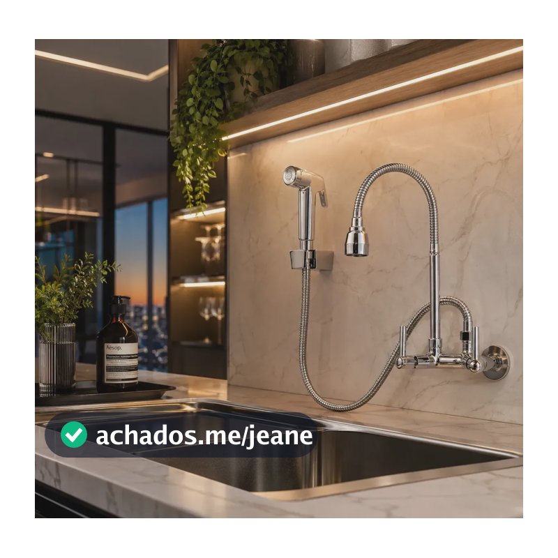 Torneira de Cozinha de Parede com Ducha Flexível de Metal Prateada
