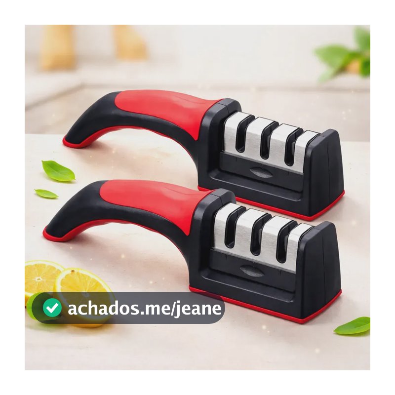 2 Afiador Amolador De Facas 3 Opções De Afiar Profissional Cor Vermelho
