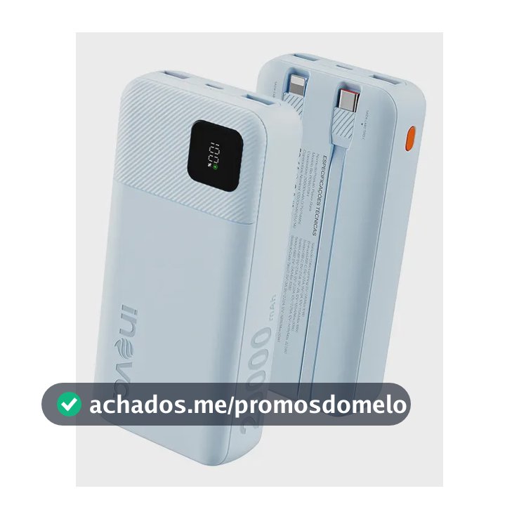 Carregador Portátil Power Bank Turbo inova 20000mah 22.5w Com Display Digital Usb-c / Usb-a Carga Rápida - Azul