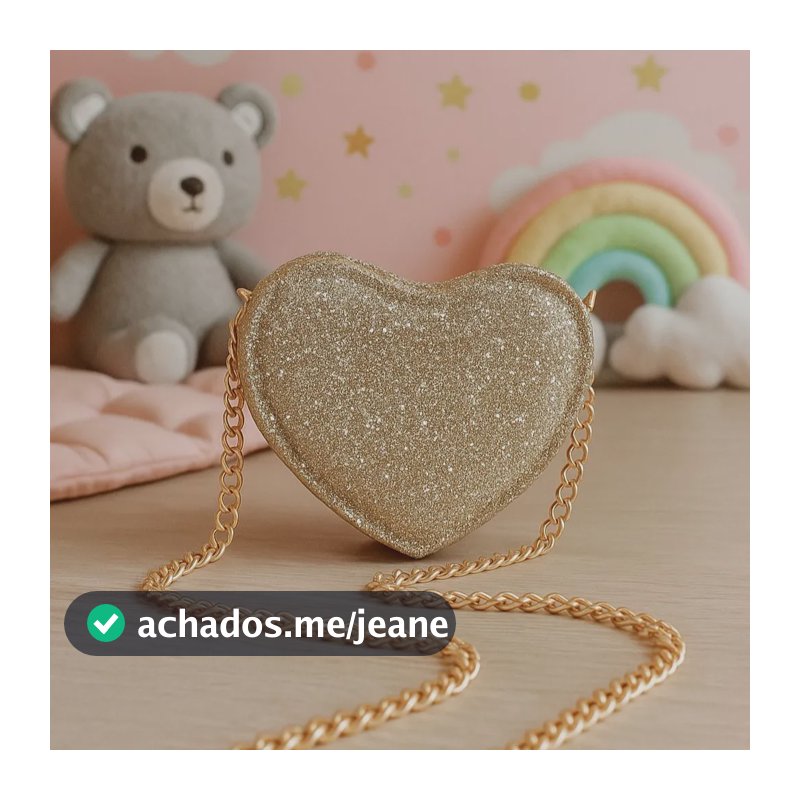 Bolsa Infantil Coração Menina Bolsinha Mini Bag Glitter Dourada Glitter