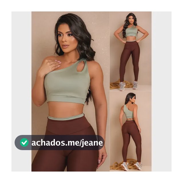 Conjunto Fitness Top Nula Manga E Calça Academia Bicolor  Marrom G (42)