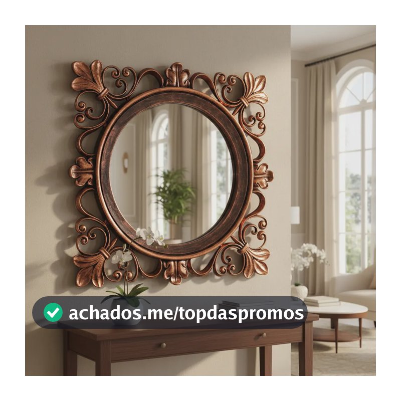 Espelho Casa Aparador Redondo Decorativo 32 Cm Clássico Moldura Cobre Antigo