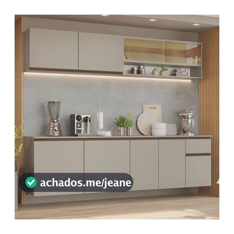Armário Cozinha Completa 240 Cm Suspenso Nice Madesa 05 Cre Bege