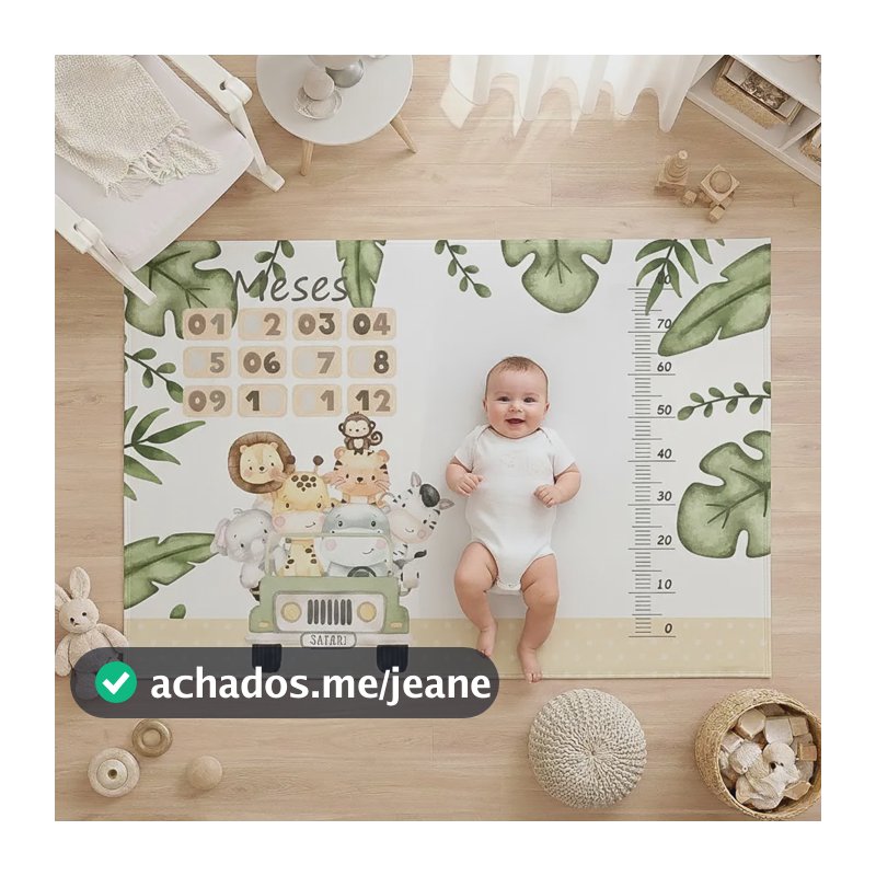 Cenário Tapete Mesversário Para Bebe Safari Car + Marcador