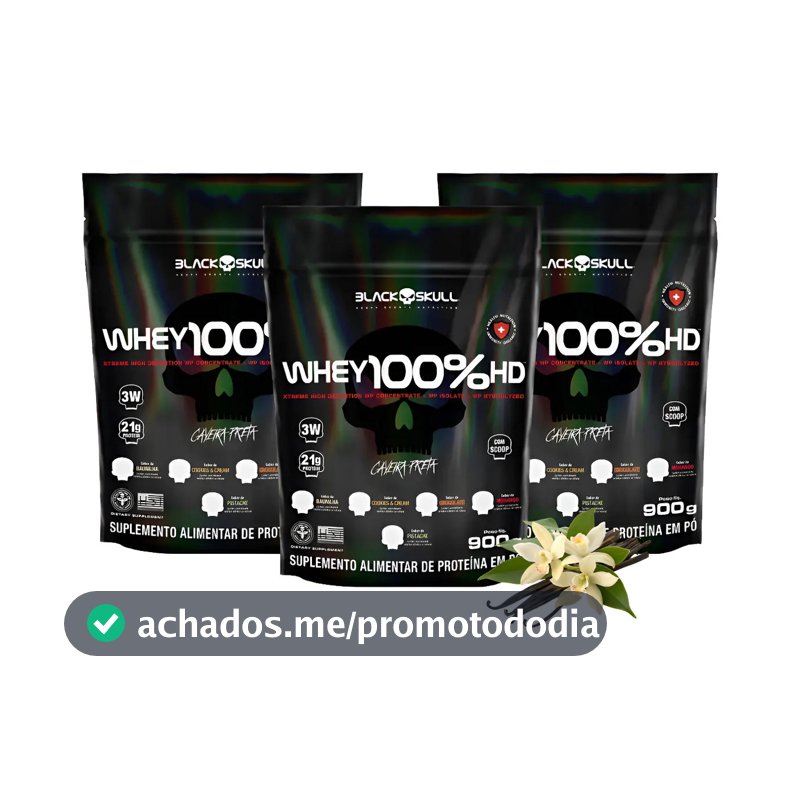 Whey Protein 100% Hd Kit 3 Unidades Suplemento Black Skull Sabor Baunilha