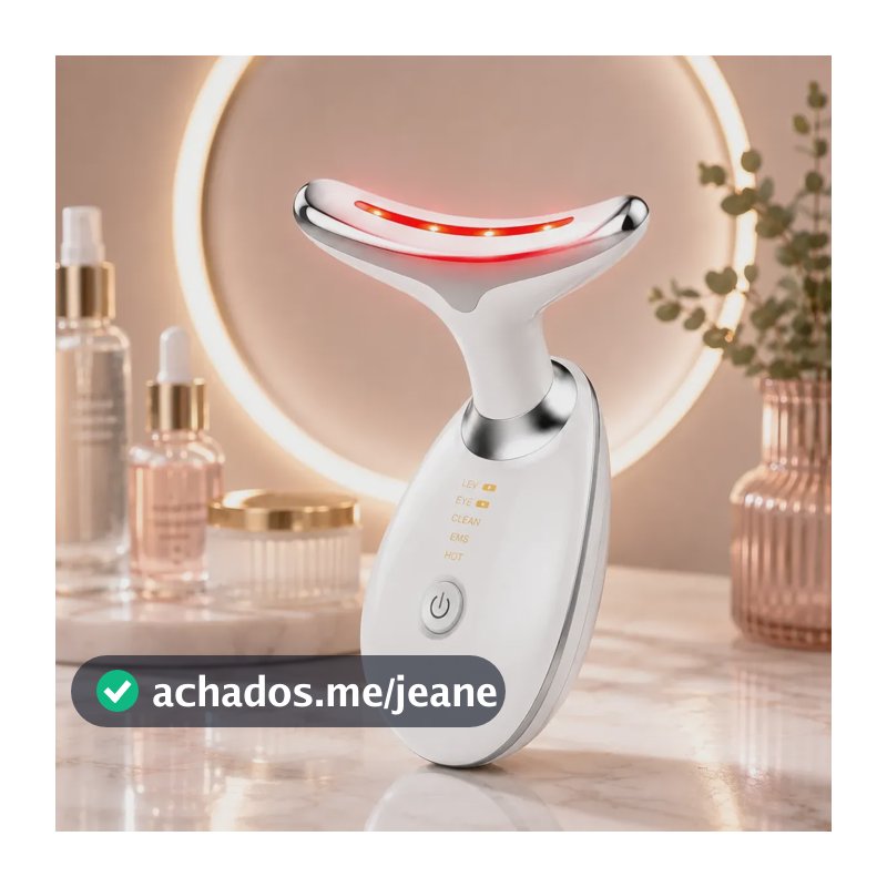 Massageador Facial Pescoço Led Vibração Fototerapia Lift Branco 127/220v
