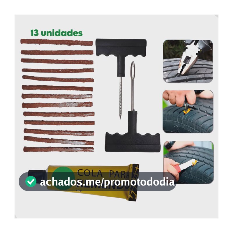 Kit Reparo Pneu Furo Remendo Carro Moto + Refil Macarrão