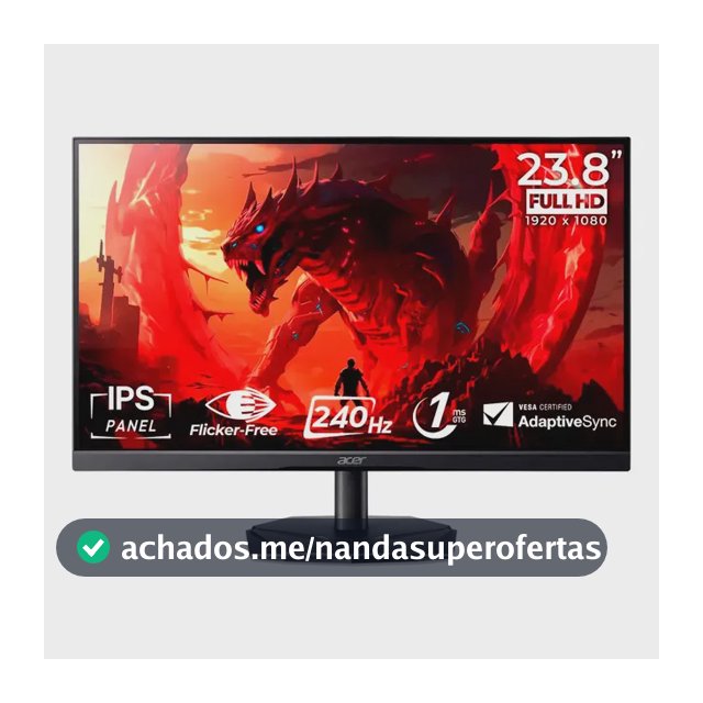 Monitor Gamer Acer Nitro 24'' 240hz 1ms Ips Full Hd Kg240y Preto 127/220v
