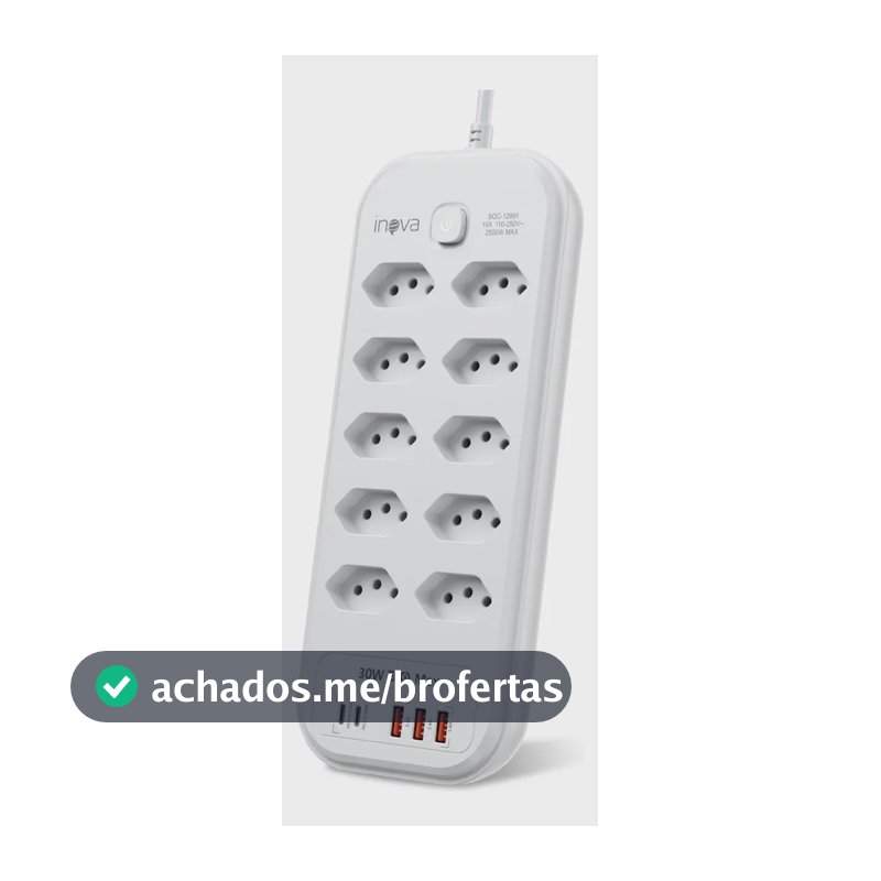 Filtro De Linha Régua Extensão 10 Tomadas Com 3 Usb E 2 Pd Branco 127/220v