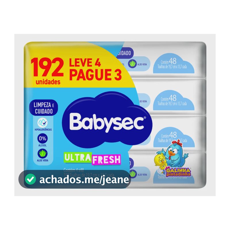 Lenço Umedecido Babysec Pacote Economico 85g - Pack 192 Unidades