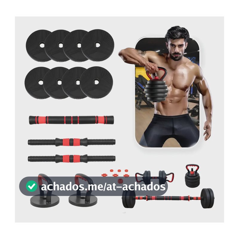 Kit Halteres Anilhas Ajustáveis Academia Barra Treino 15kg Halter Preto/vermelho