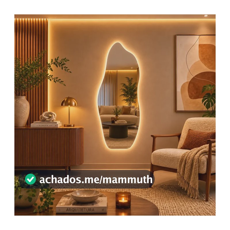 Espelho Orgânico Com Led 150x60 Cm Para Sala Quarto Banheiro Led Quente Bivolt